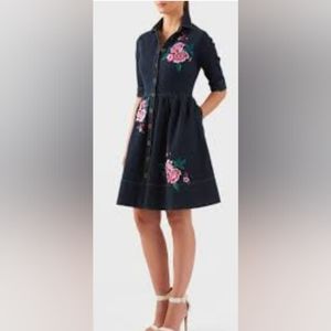 Floral embellished deep indigo denim shirtdress Size L-12